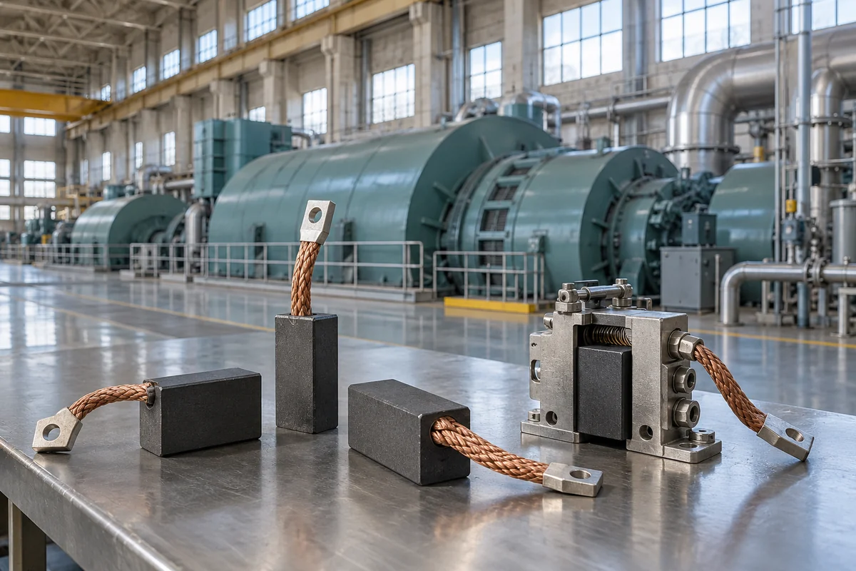 Conceptual power plant generator hall and carbon brush components